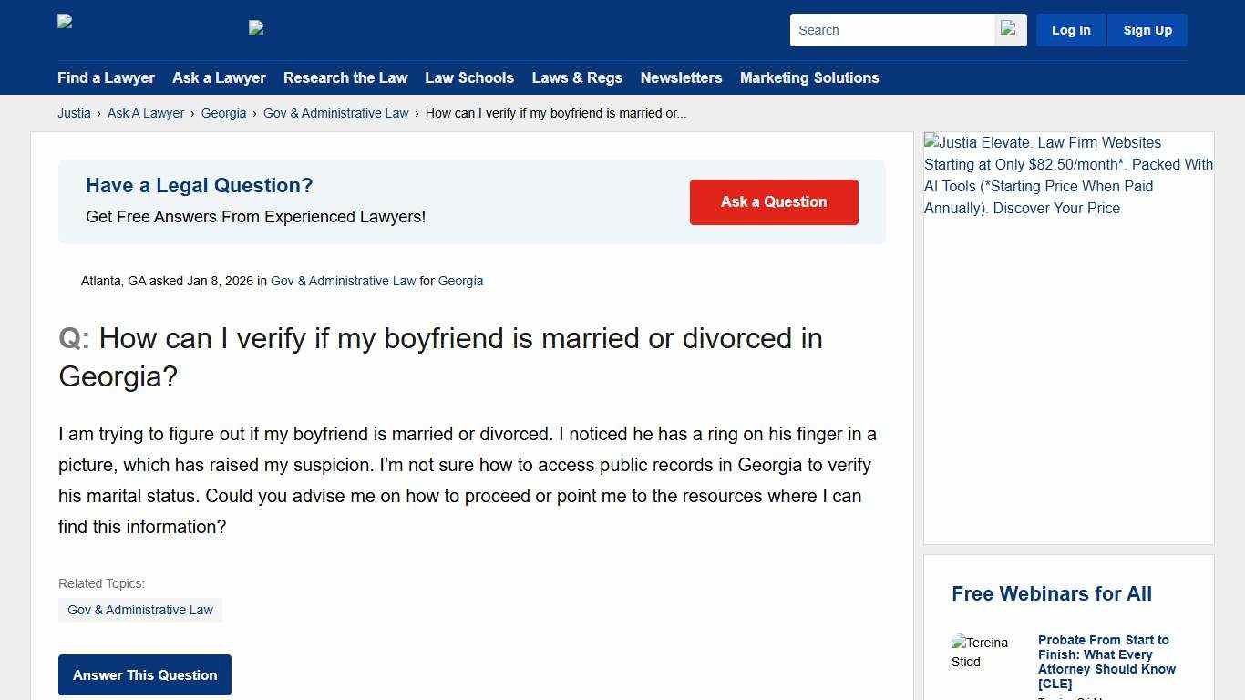 How can I verify if my boyfriend is married or divorced in Georgia? - Georgia Gov & Administrative Law Questions & Answers - Justia Ask A Lawyer