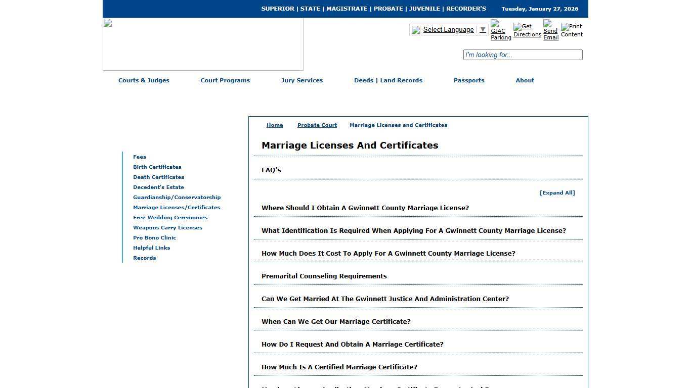 Gwinnett County Courts - Probate Court - Marriage Licenses and Certificates
